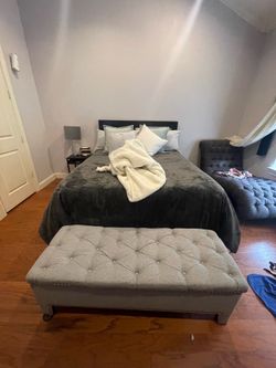 MOVING SALE Black solid wood queen bed frame