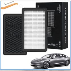 2-Pack With Tools  Cabin Air Filter for Tesla Model 3 Model Y (2016-2025) Highland & Juniper Ready, H13 True HEPA with Activated Carbon, 4-Layer