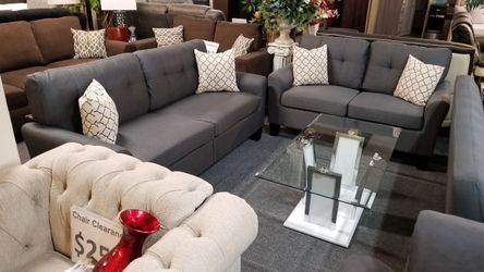 Brand new gray linen 72" sofa + 56" loveseat with accent pillows