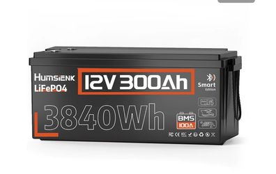Humsienk 12V 300Ah LiFePO4 Battery (Bluetooth & 100A BMS)