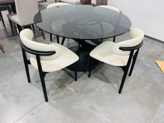 Round Glass Dining Table with 4 Chairs