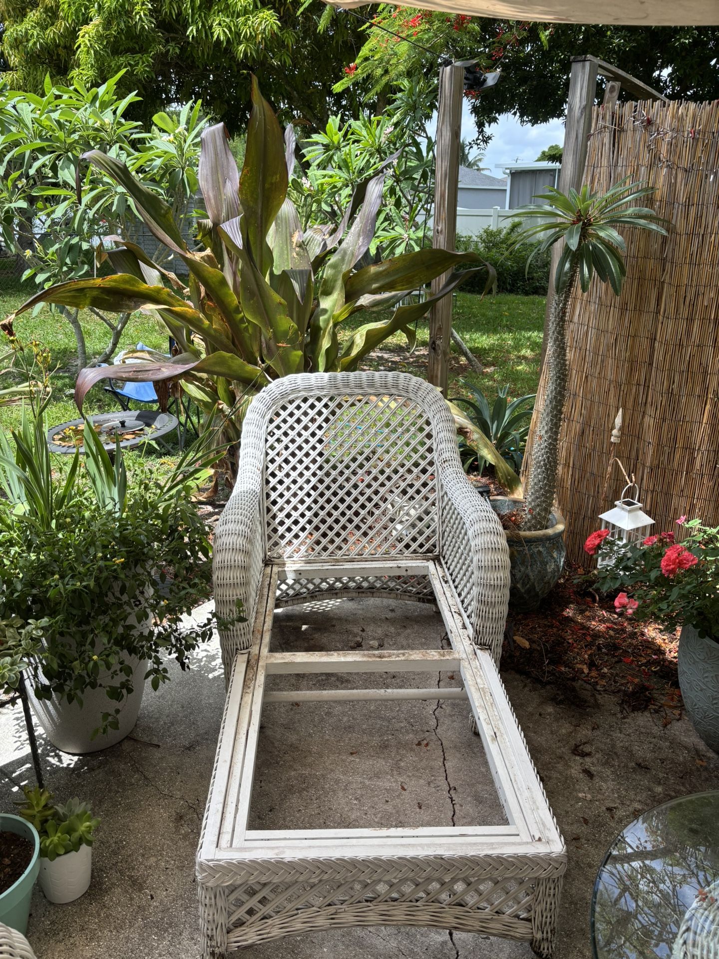 WHITE WHICKER CHAISE LOUNGE