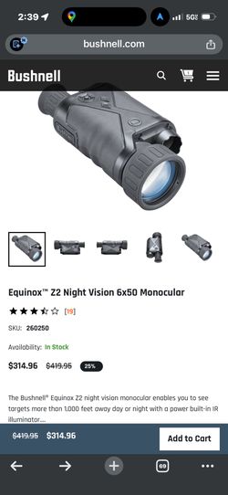 Hunting Bushnell Equinox™ Z2 Night Vision 6x50 Monocular