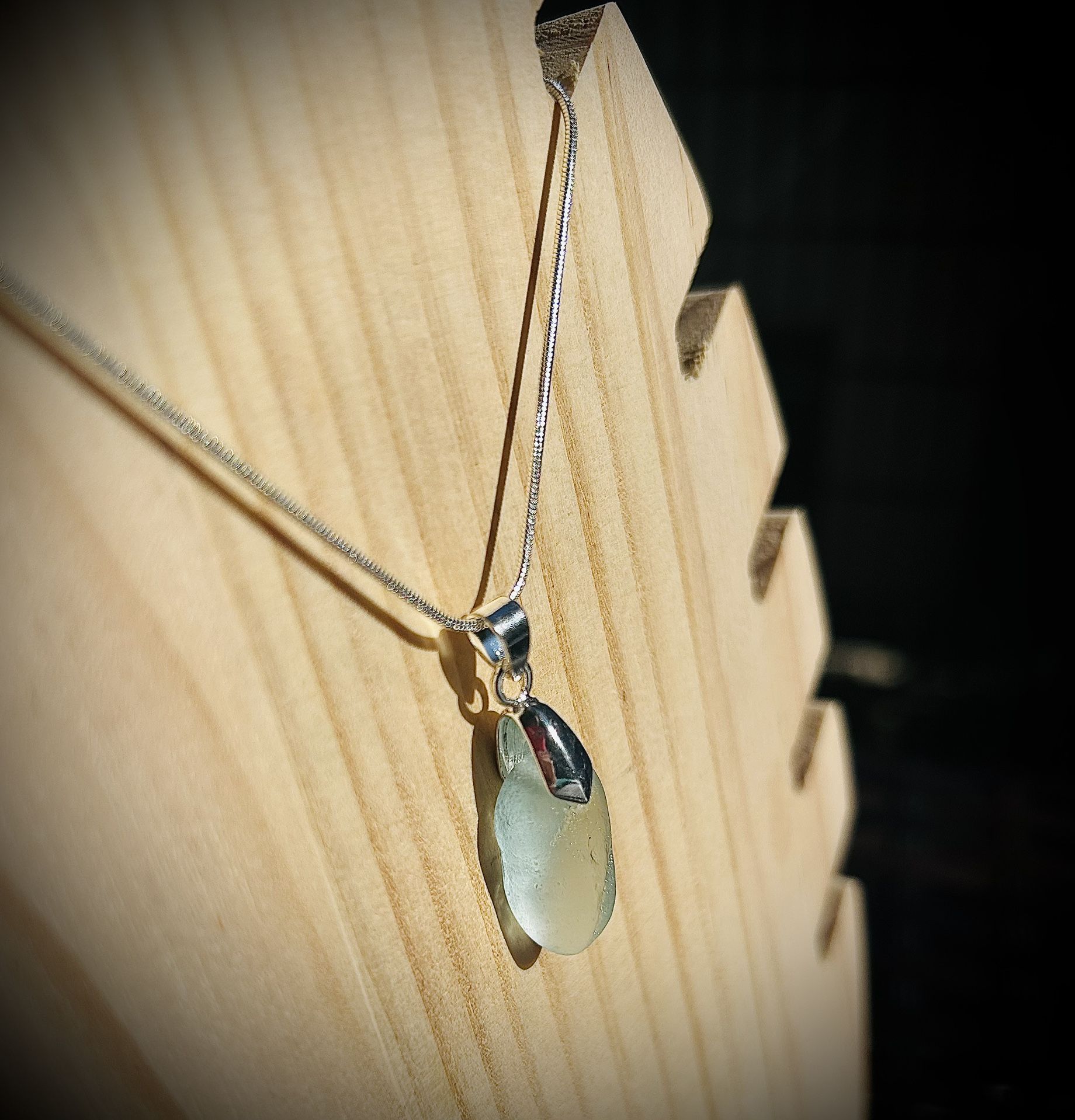 Icy Blue Sea Glass Sterling Necklace