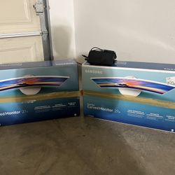 (2) Samsung 27” Monitors With PC Hub Dual-Monitor Cables And Adapters