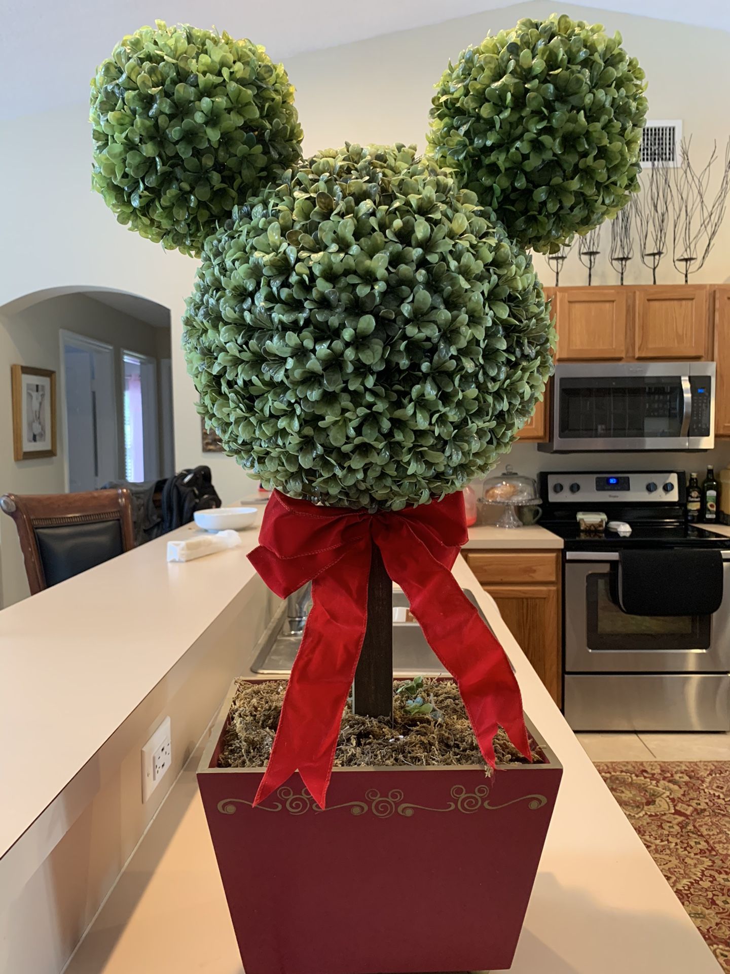 Disney Mickey Mouse Head Indoor Outdoor Lighted Leafy Topiary - Stands 34” Tall