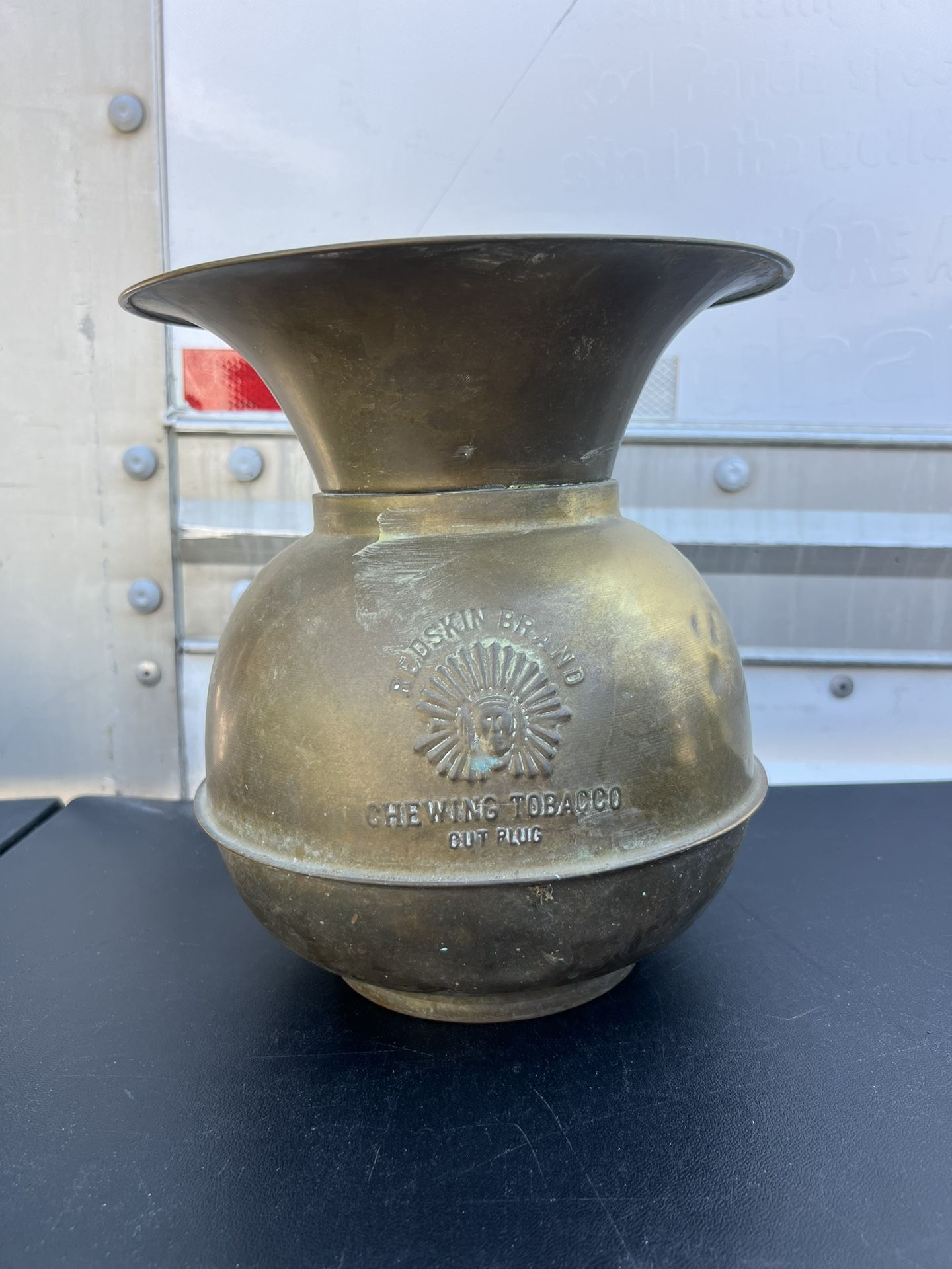 redskin chewing tobacco spittoon Vintage Brand Cut Plug Brass redskin brand chewing tobacco spittoon