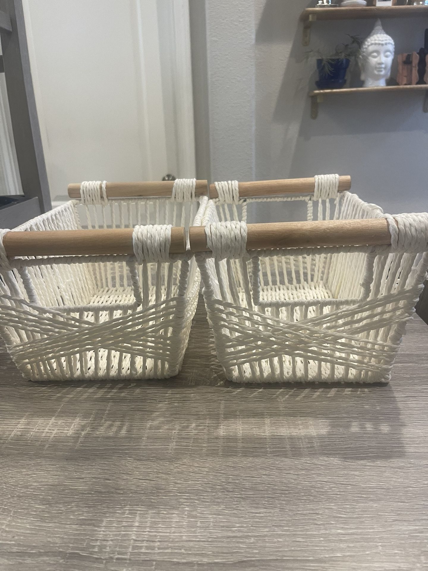 2 White Storage Baskets