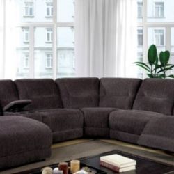 Brand New Grey Super Plush Chenille Reclining Sectional Sofa 