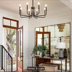 Black Chandeliers for Dining Room 8-Light Modern Farmhouse Hanging Light Fixture In Iron for Kitchen Island Over Table, Living Room Foyer Lighting B