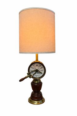 Antique Vtg Mid-century Modern Nautical Baldwin-Brockett Ship's Telegraph Lamp and Shade W/ Mahagony Base