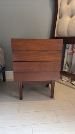 West Elm mid century brown side tables (two)