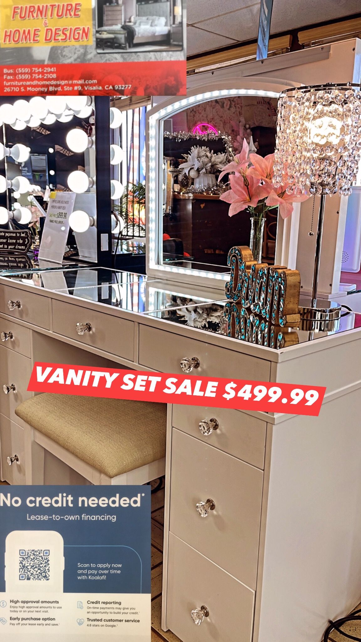 Vanity Desk, Mirror, Stool