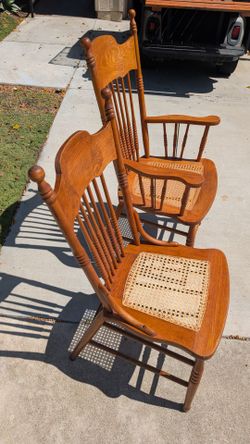 Antique Ash Chairs with Cane Seats – Set of 2