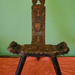 Antique Wood Milking Stool Birthing Chair Spanish Knights of Templar