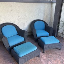 Large All Weather Black  Wicker  Chair Set With Ottomans