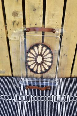 Large Acrylic Serving Tray with Leather Handles