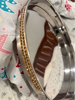 Stainless Steel Serving Tray with Rhinestone Trim