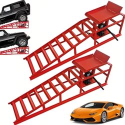 Heavy-duty hydraulic car ramps, 12,500 lb capacity - 2 red steel lifting ramps for car and truck 