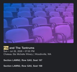 2 tickets to Fitz and The Tantrums at Chateau Ste Michelle Winery