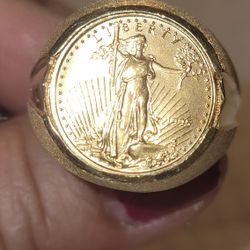 22  Karat Gold $5 American Eagle Coin Set In A 14 Karat Gold Ring Setting Size 10  $1400.00
