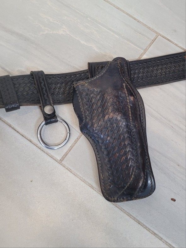 Vintage Leather Police Belt And Holster
