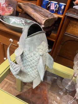 Bronze fish vase sculpture 14"