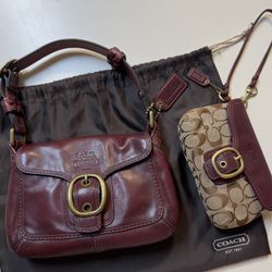Coach Vintage Maroon Whiskey Leather Shoulder And wristlet set