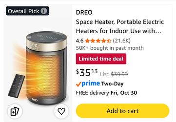 Space Heater, Portable Electric Heaters for Indoor Use with Thermostat 2026 Upgraded, 34dB Quiet, 12H Timer, 5 Mode, Remote, 1500W PTC Ceramic Fast Sa