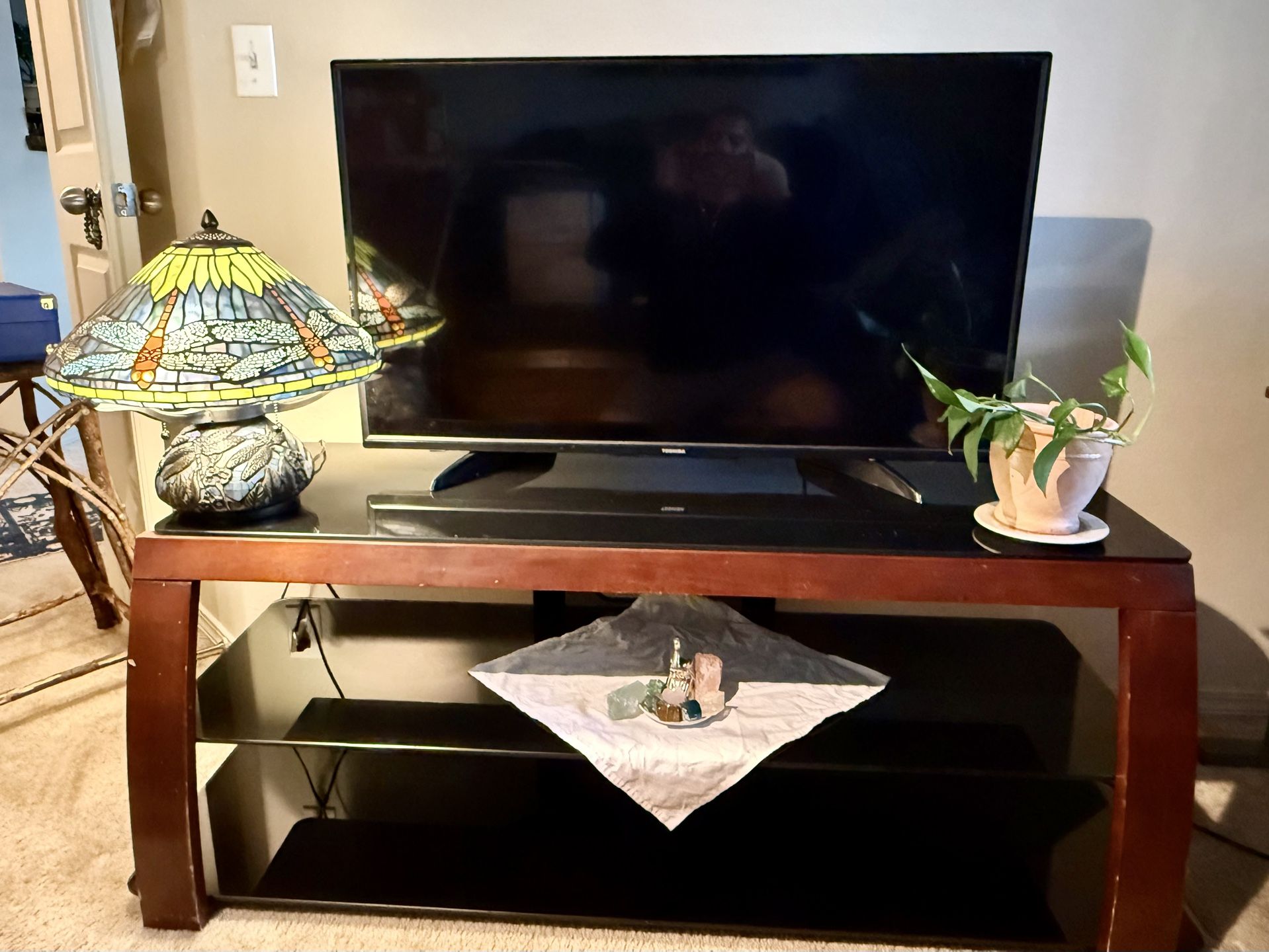 3- Tier Mahogany & Tempered Glass TV stand