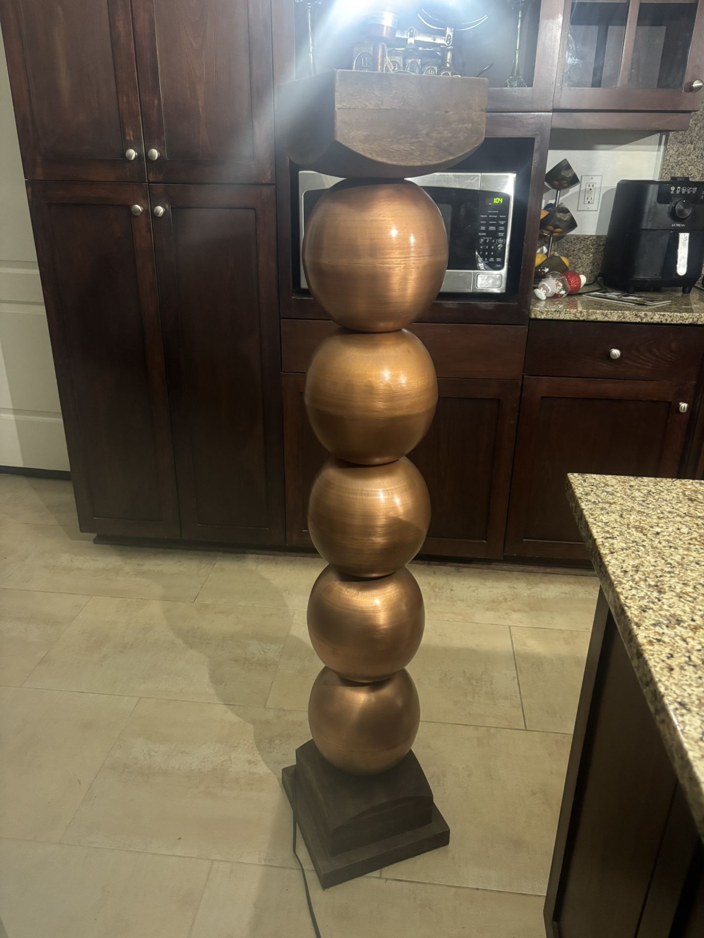 Large Wood And Copper Floor Lamp (2)