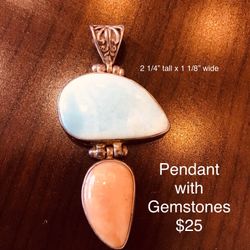 Sterling Silver pendant With Gemstones 2 1/4” Tall X 1 1/8” Wide