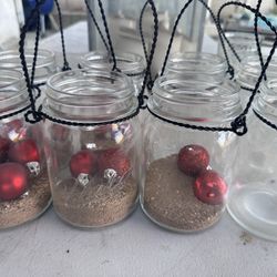 8 16oz Mason Jars With Wire Hangers 