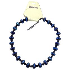 1990s Dauplaise Black Beaded Necklace, 17 in, Art Deco Style, Gunmetal, Czech Glass Crystals, Iridescent Accent, Glam Statement Jewelry, Choker