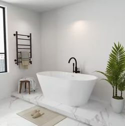 63" Acrylic Freestanding Soaking Tub - Contemporary, Gloss White - New