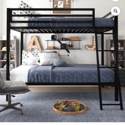 Twin-Over-Twin Bunk Beds with Heavy Duty Metal Frame and Ladder, Matte Black