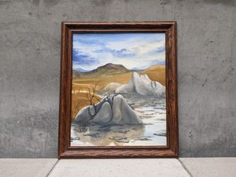 Original Signed OOAK Oil on Board Painting - Two Persons in Lake