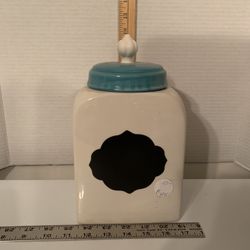 GLASS CANISTER W/CHALKBOARD ON FRONT