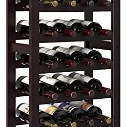 Wine Rack, Wood Storage Rack, Free Standing Shelve with 24 Bottles Capacity, 6-Tier Stackable Wine Storage Organizer with Notches and One Shelf Table,