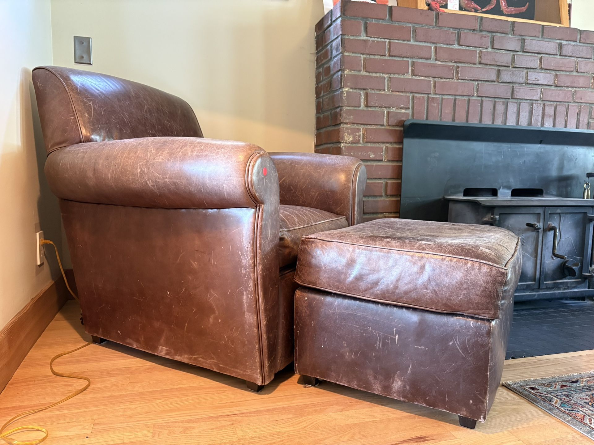 Brown Leather Arm Chair - Slightly Worn, Extremely Comfortable