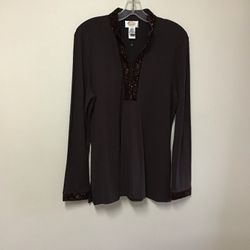 Women’s TALBOTS Rayon/spandex brown long sleeve top with sequin trim… Size medium