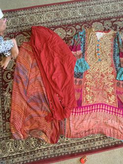 New 3 piece large size women linen salwar kameez with shawl