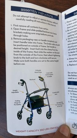 Drive Rollator Walker Assembly Instructions Manual