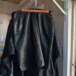 Women's leather coat and skirt.