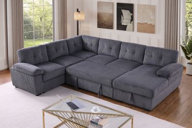 Corduroy Extended Pullout Sleeper Sofa Bed Sectional Couch
