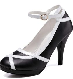 getmorebeauty Black And White Retro High Heels Size 9