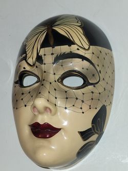 1980's Stonelite Venetian Face Mask Wall Art Italy  porcelain Hand painted by paola Bessi