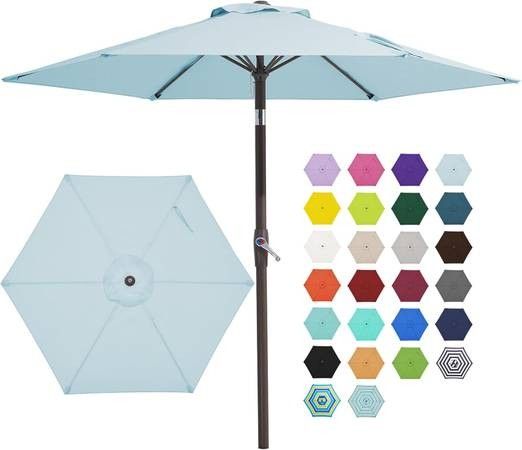 NEW 7.5FT Patio Umbrella Table Market 6 Ribs Tilt Button for Patio Pool Deck Backyard Garden Light Blue Outdoor