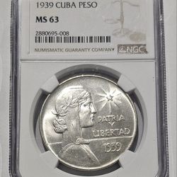 1 Peso 1939 ABC silver Cuba MS 63
