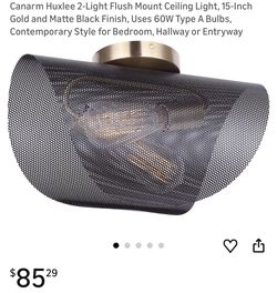 Canarm Huxlee 2-Light Flush Mount Ceiling Light, 15-Inch Gold and Matte Black Finish, Uses 60W Type A Bulbs, Contemporary Style for Bedroom, Hallway o